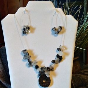 Black & White Marble Necklace w/focal charm